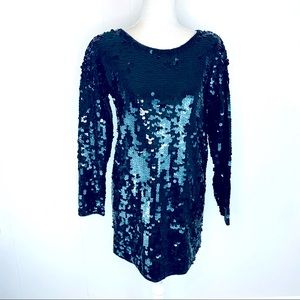 Vintage Causal Corner Sequins Black Dress Sz S